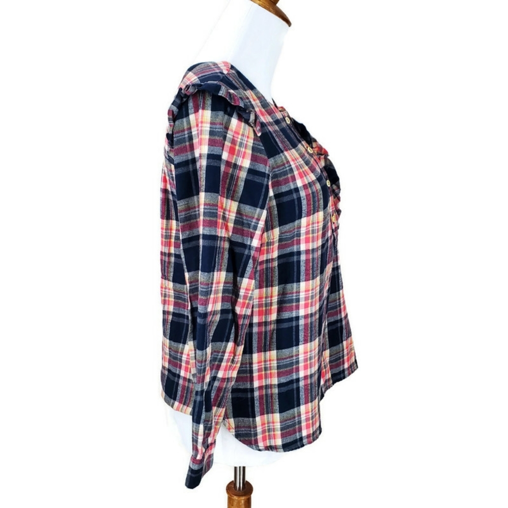 Anthropologie Isabella Sinclair Womens Plaid Flannel Pop Over Blouse SZ XS - Picture 6 of 16